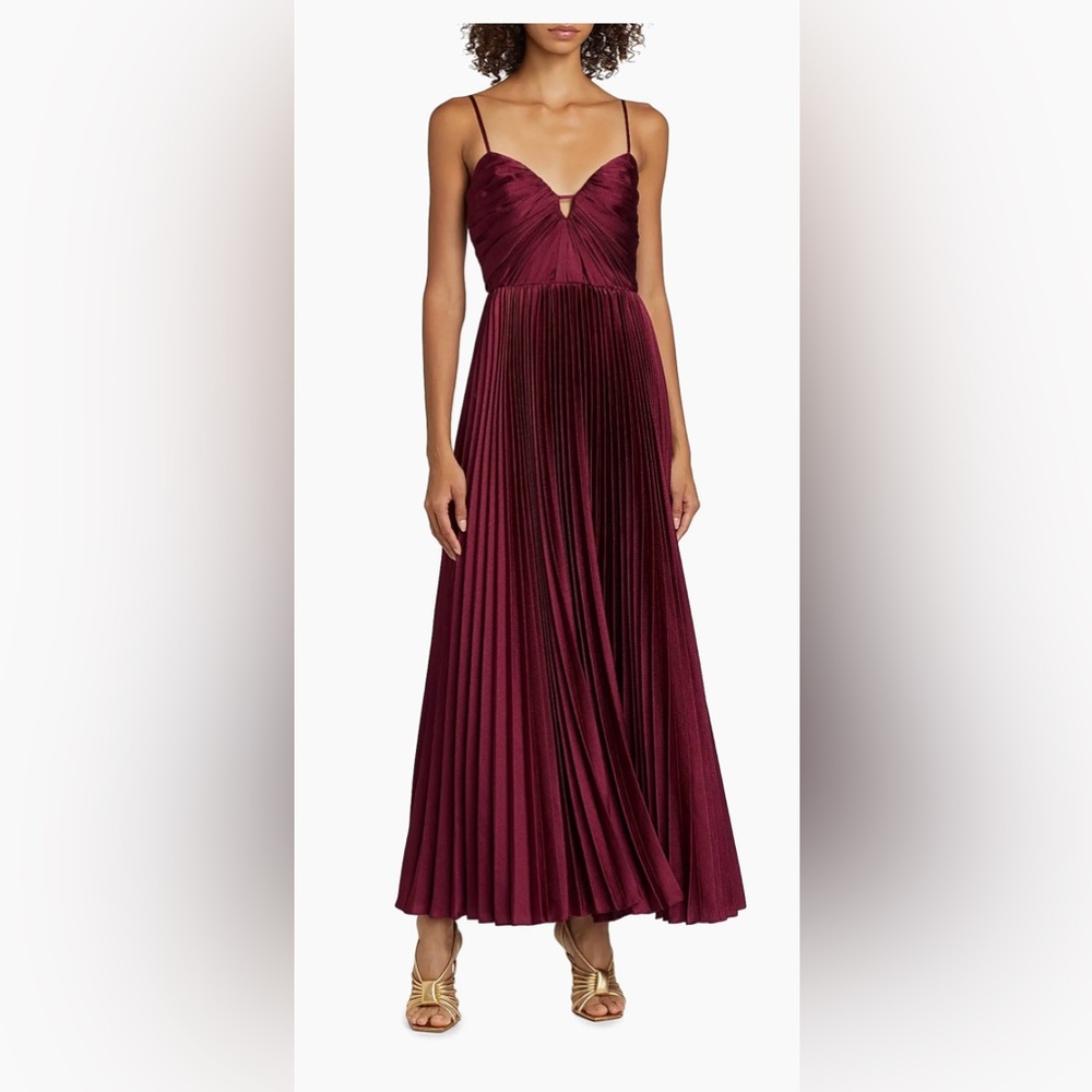 ML Monique Lhuillier Suzette Satin Maxi Dress Size 4  Bordeaux